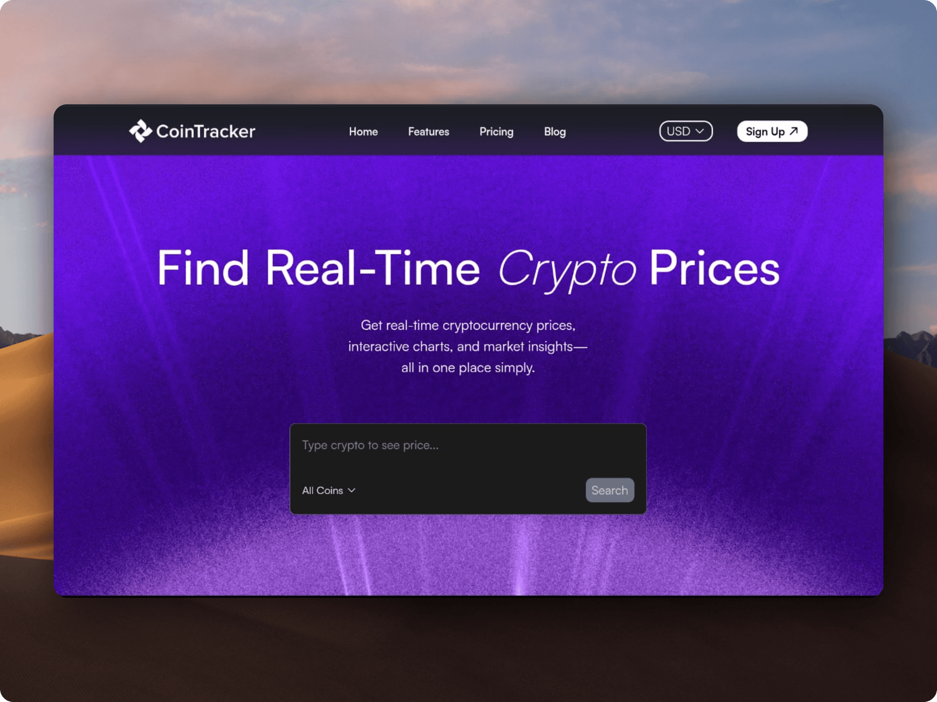 CoinTracker — Crypto price tracker landing page